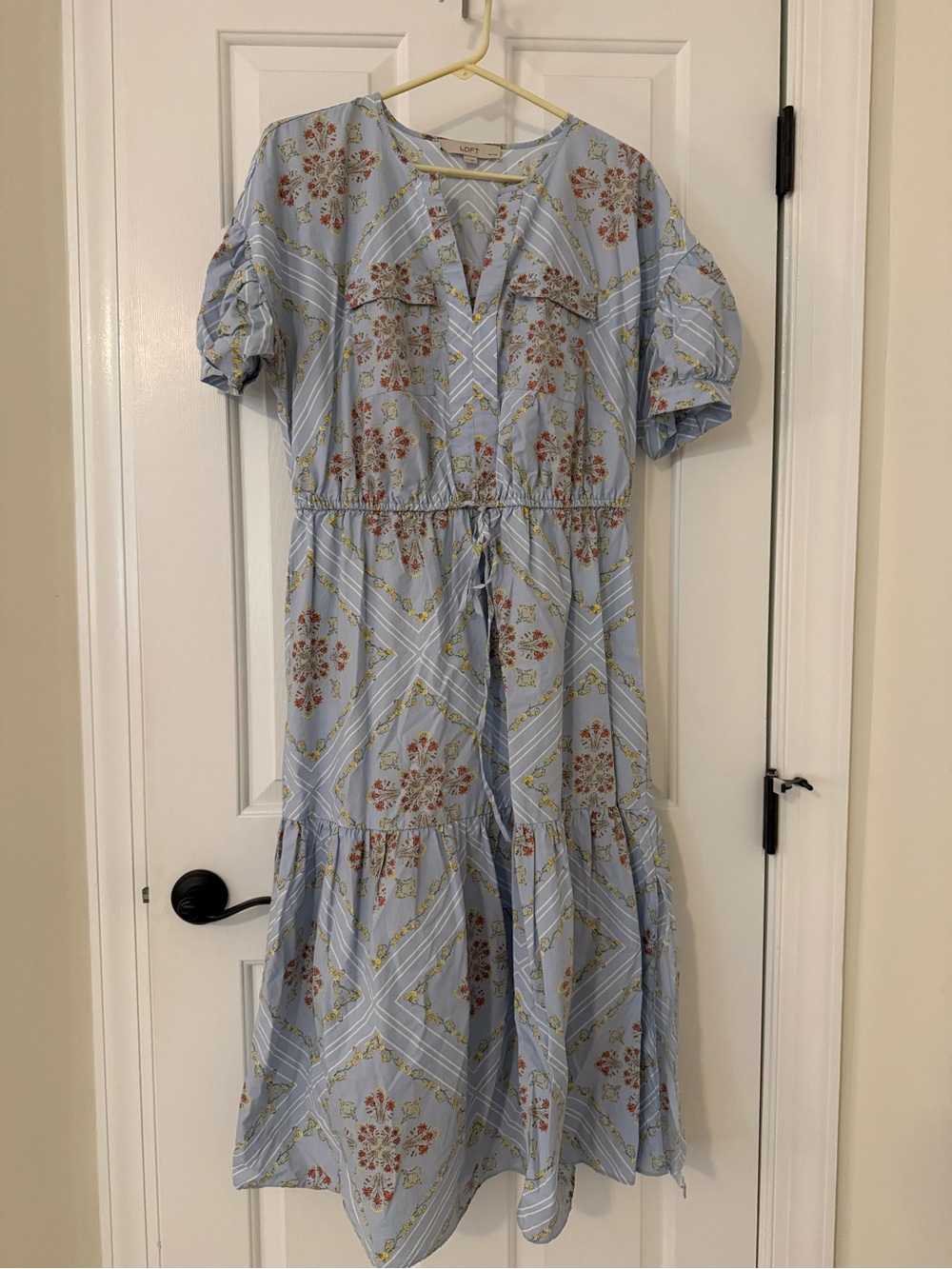 Light Blue Floral Maxi Dress with Puff Sleeves